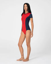 RUSTY DIRT RIDER SHORT SLEEVE SURF SUIT – RED / NAVY