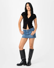 RUSTY DISTRESS ME OUT MICRO MINI DENIM SKIRT – BLASTED MIDDY BLUE