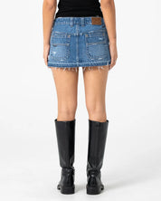 RUSTY DISTRESS ME OUT MICRO MINI DENIM SKIRT – BLASTED MIDDY BLUE