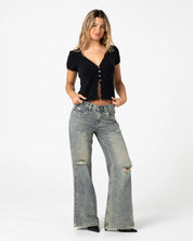 RUSTY DIY WENDY WIDE LOW RISE DISTRESSED JEANS – DIRTY DAWG