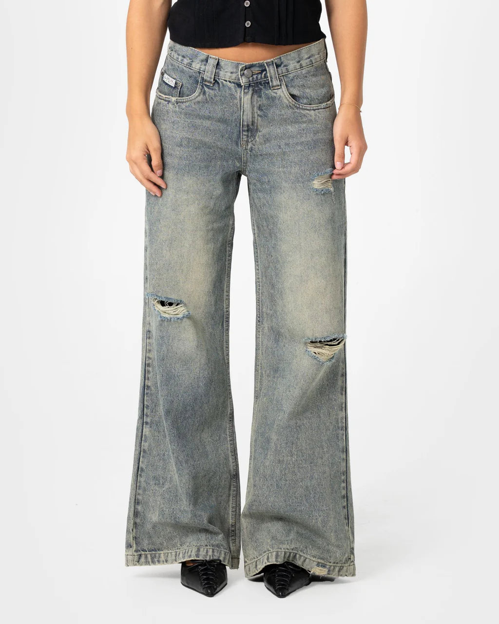 RUSTY DIY WENDY WIDE LOW RISE DISTRESSED JEANS – DIRTY DAWG