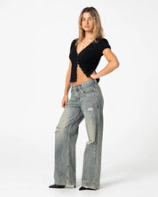 RUSTY DIY WENDY WIDE LOW RISE DISTRESSED JEANS – DIRTY DAWG
