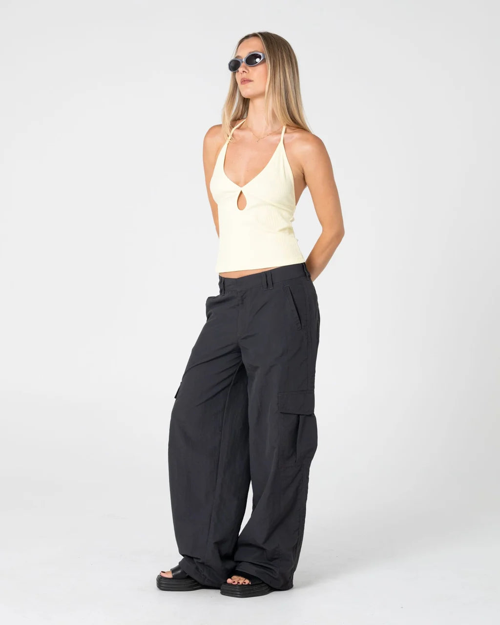 RUSTY EMMA CUT OUT HALTER NECK TOP – PALE BANANA
