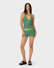 RUSTY EMMA CUT OUT HALTER NECK TOP – TONAL GREEN STRIPE