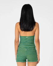 RUSTY EMMA CUT OUT HALTER NECK TOP – TONAL GREEN STRIPE