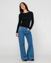 RUSTY ESSENTIALS LONG SLEEVE TEE WOMENS BASIC STREETWEAR TOP BLACK