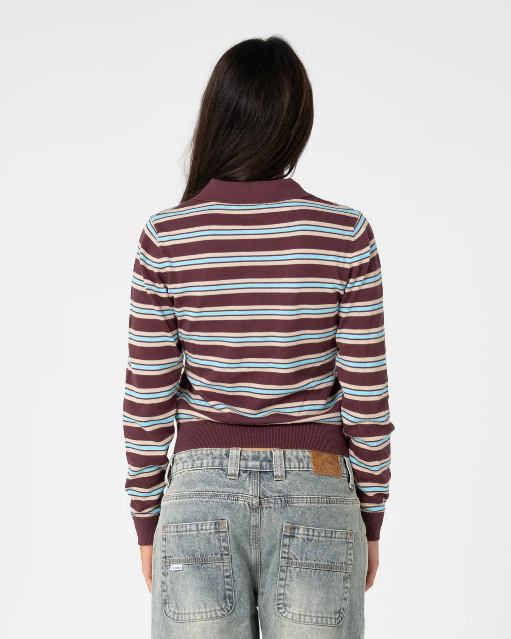 RUSTY EXTRA CREDIT STRIPE BUTTON UP CARDIGAN WOMENS KNIT SWEATER BURGUNDY STRIPE