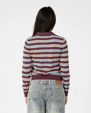 RUSTY EXTRA CREDIT STRIPE BUTTON UP CARDIGAN WOMENS KNIT SWEATER BURGUNDY STRIPE