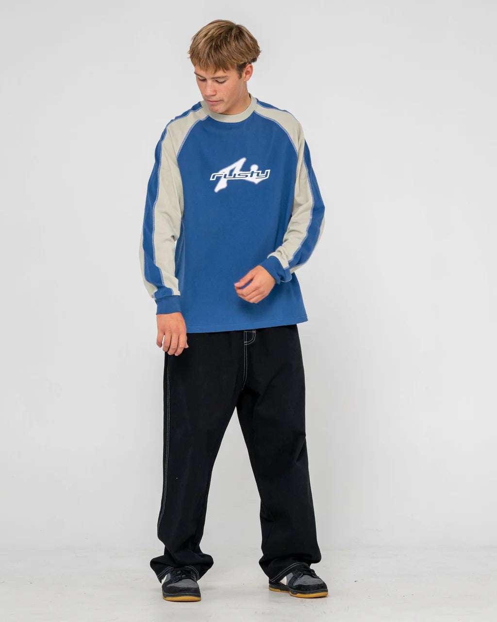 RUSTY FADE-R LONG SLEEVE GRAPHIC T-SHIRT MENS SURF STREETWEAR TEE ATLANTIC BLUE