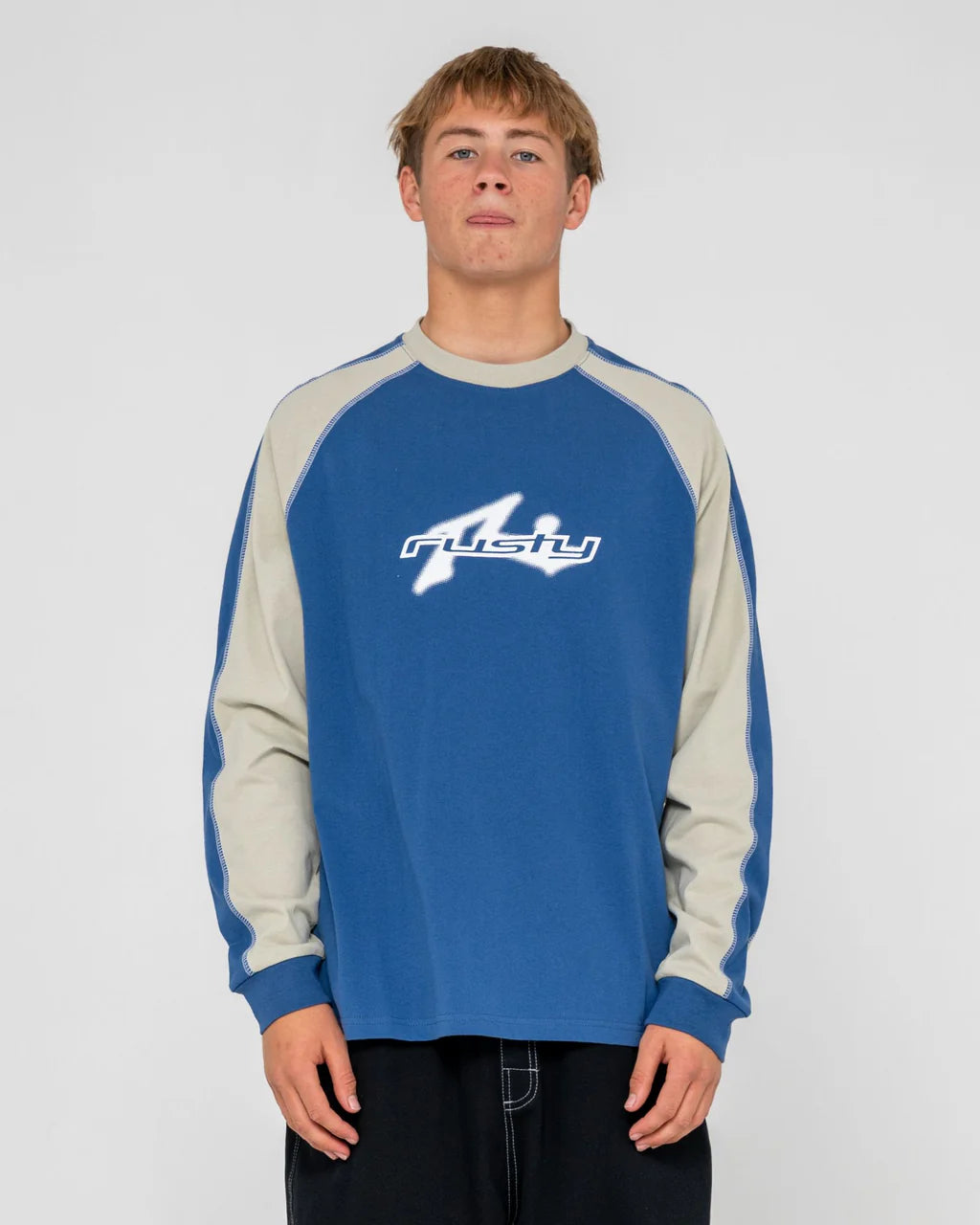 RUSTY FADE-R LONG SLEEVE GRAPHIC T-SHIRT MENS SURF STREETWEAR TEE ATLANTIC BLUE