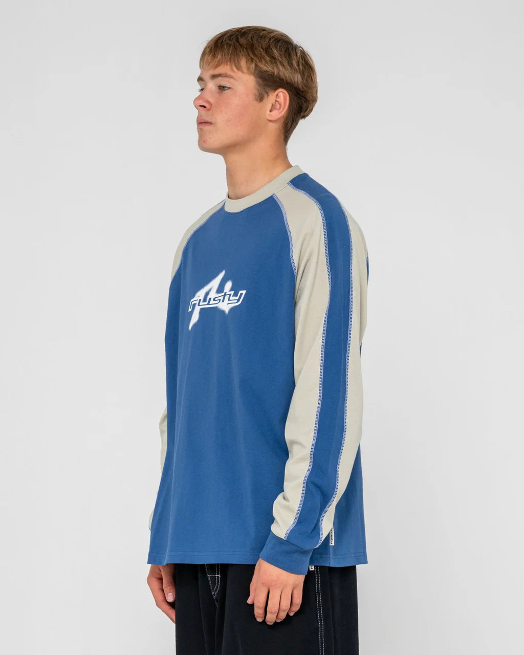 RUSTY FADE-R LONG SLEEVE GRAPHIC T-SHIRT MENS SURF STREETWEAR TEE ATLANTIC BLUE
