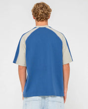 RUSTY FADE-R PANEL GRAPHIC TEE – MENS RETRO TWO TONE SURF T-SHIRT ATLANTIC BLUE