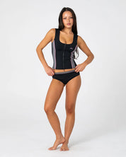 RUSTY FARRAH SCOOP ZIP THROUGH SWIM TOP – BLACK / PINK