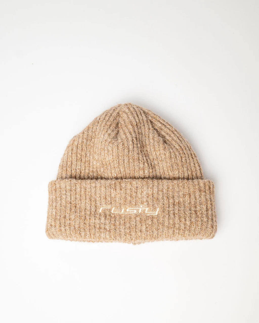 RUSTY FEELIN FUZZY BEANIE WOMENS SOFT KNIT WINTER BEANIE TAUPE