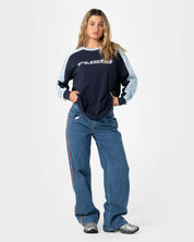 RUSTY FINE LINE OVERSIZED LONG SLEEVE TEE – NAVY BLUE