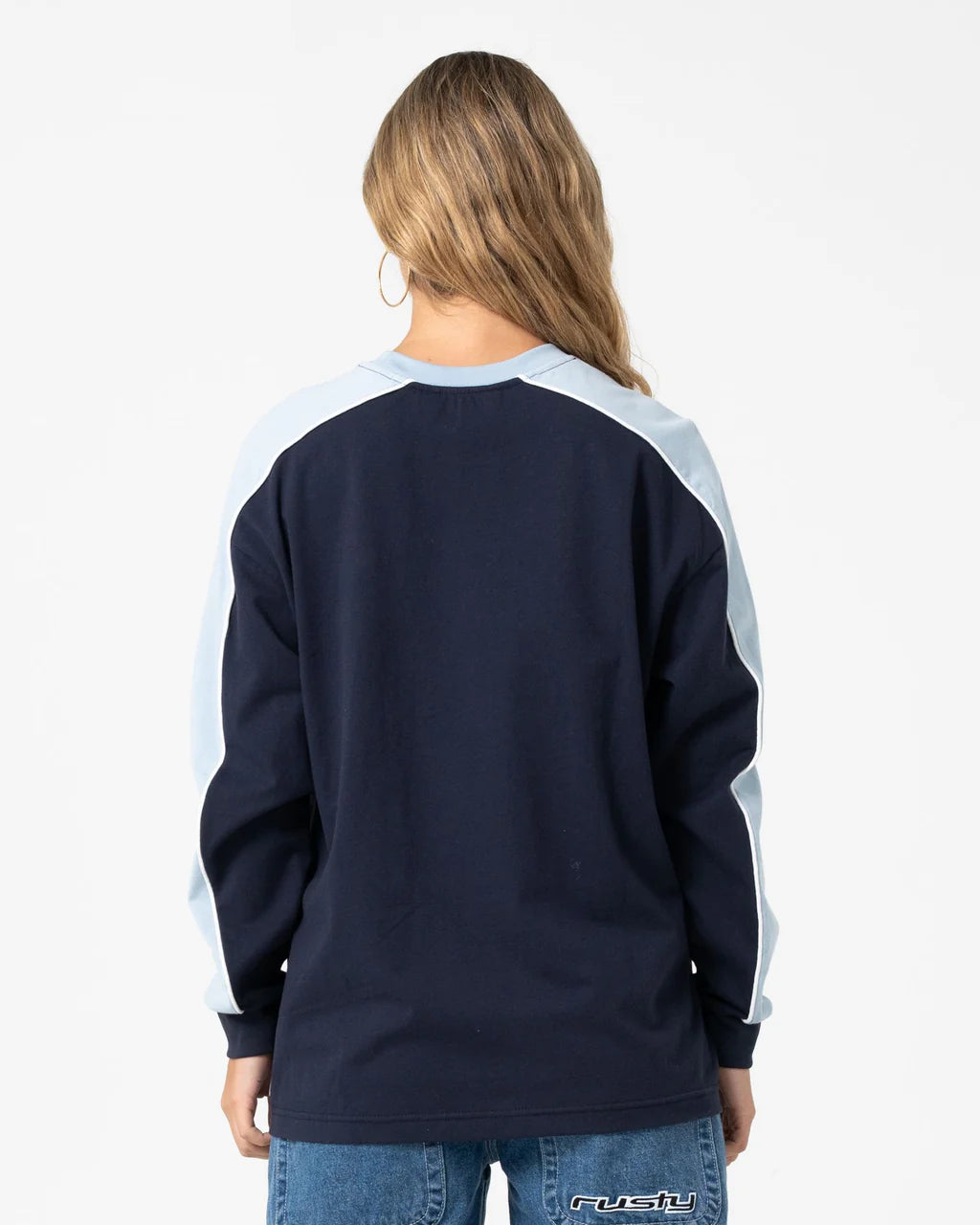 RUSTY FINE LINE OVERSIZED LONG SLEEVE TEE – NAVY BLUE