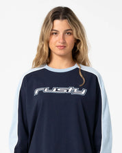 RUSTY FINE LINE OVERSIZED LONG SLEEVE TEE – NAVY BLUE