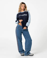 RUSTY FINE LINE OVERSIZED LONG SLEEVE TEE – NAVY BLUE