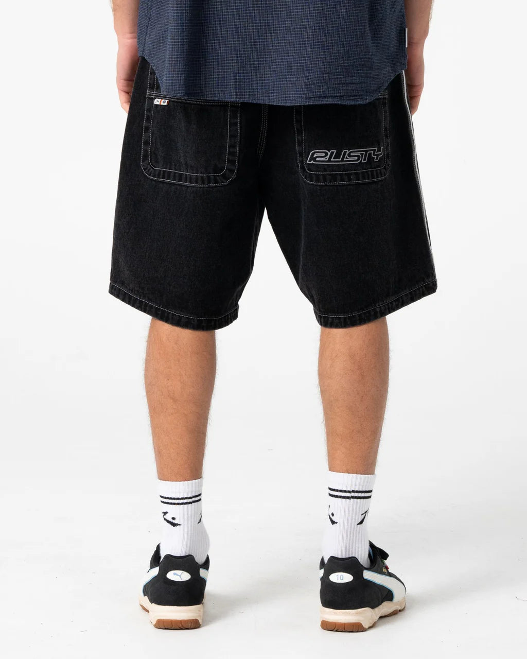 RUSTY FLIP DADDY 2.0 22" BAGGY JORT – MENS DENIM SURF STREET SHORT BLACK OUT
