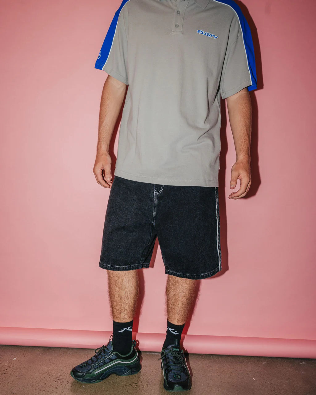 RUSTY FLIP DADDY 2.0 22" BAGGY JORT – MENS DENIM SURF STREET SHORT BLACK OUT