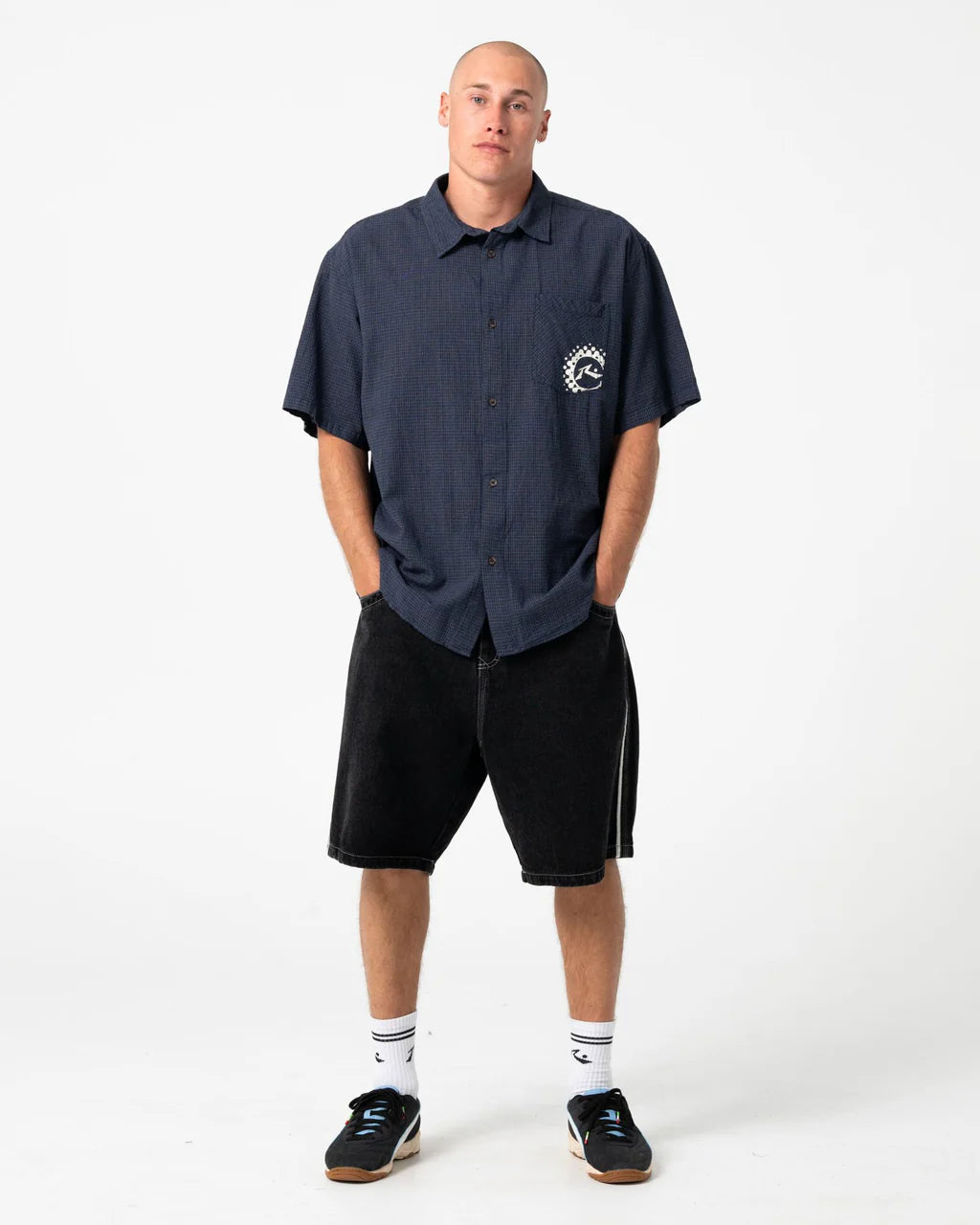 RUSTY FLIP DADDY 2.0 22" BAGGY JORT – MENS DENIM SURF STREET SHORT BLACK OUT