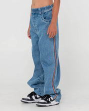 RUSTY FLIP DADDY 2.0 BAGGY JEAN BOYS KIDS DENIM STREETWEAR MID BLUE 6-14