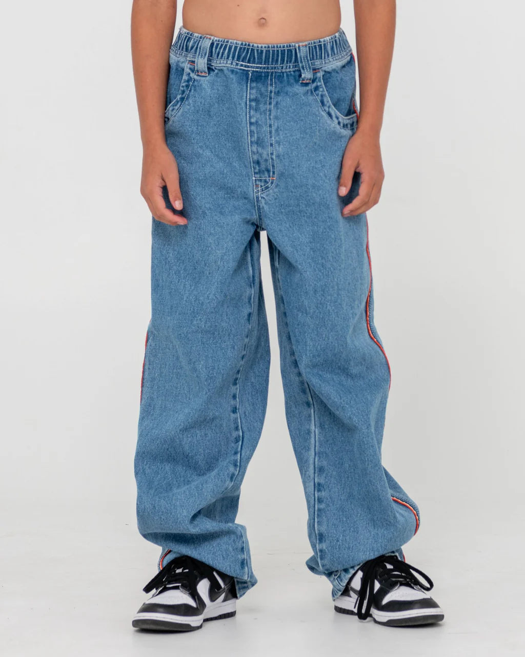 RUSTY FLIP DADDY 2.0 BAGGY JEAN BOYS KIDS DENIM STREETWEAR MID BLUE 6-14