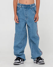 RUSTY FLIP DADDY 2.0 BAGGY JEAN BOYS KIDS DENIM STREETWEAR MID BLUE 6-14
