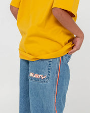 RUSTY FLIP DADDY 2.0 BAGGY JEAN BOYS KIDS DENIM STREETWEAR MID BLUE 6-14