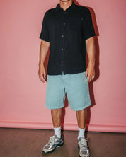 RUSTY FLIP DADDY 22" BAGGY CORD SHORT – MENS RETRO SURF STREET SHORT SMOKE BLUE