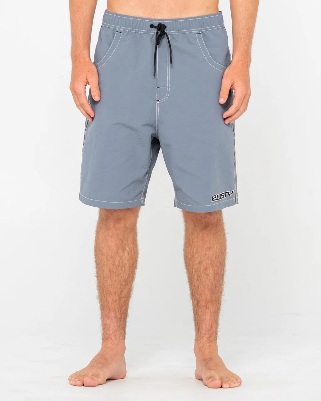 RUSTY FLIP DADDY 22" ELASTIC WAIST BOARDSHORT – MENS SURF STRETCH SHORT CHINA BLUE