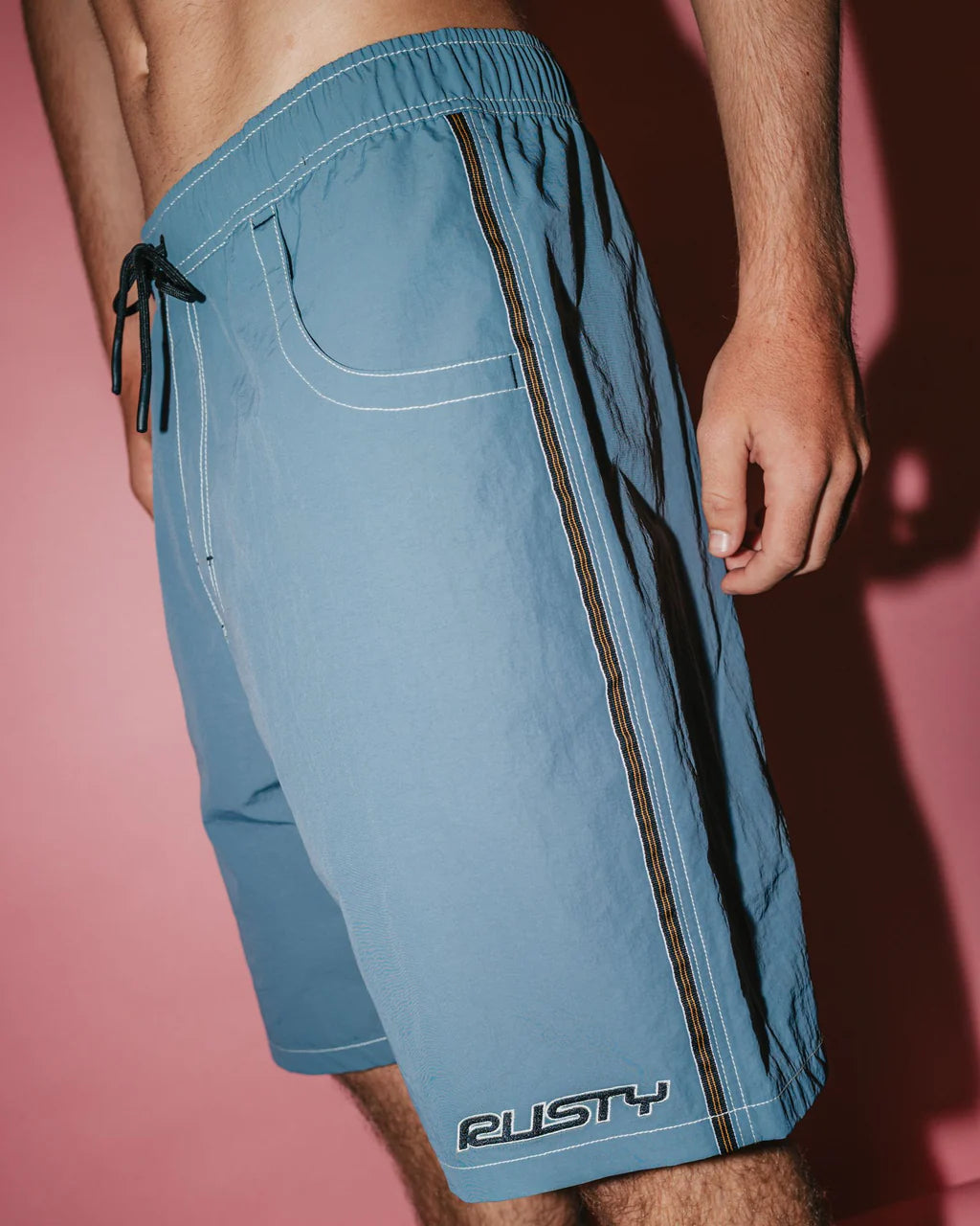 RUSTY FLIP DADDY 22" ELASTIC WAIST BOARDSHORT – MENS SURF STRETCH SHORT CHINA BLUE