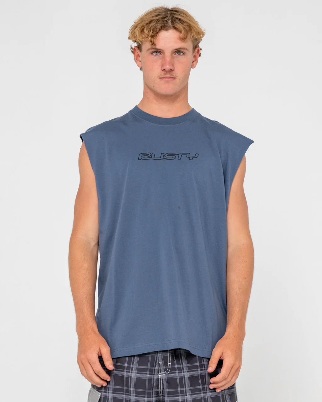 RUSTY FLIP DADDY MUSCLE – MENS SLEEVELESS COTTON SURF STREET TANK CHINA BLUE
