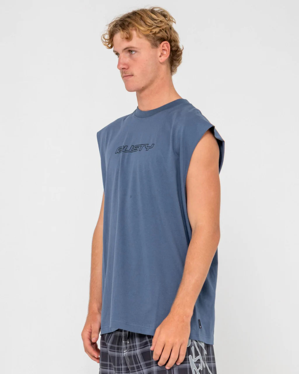 RUSTY FLIP DADDY MUSCLE – MENS SLEEVELESS COTTON SURF STREET TANK CHINA BLUE