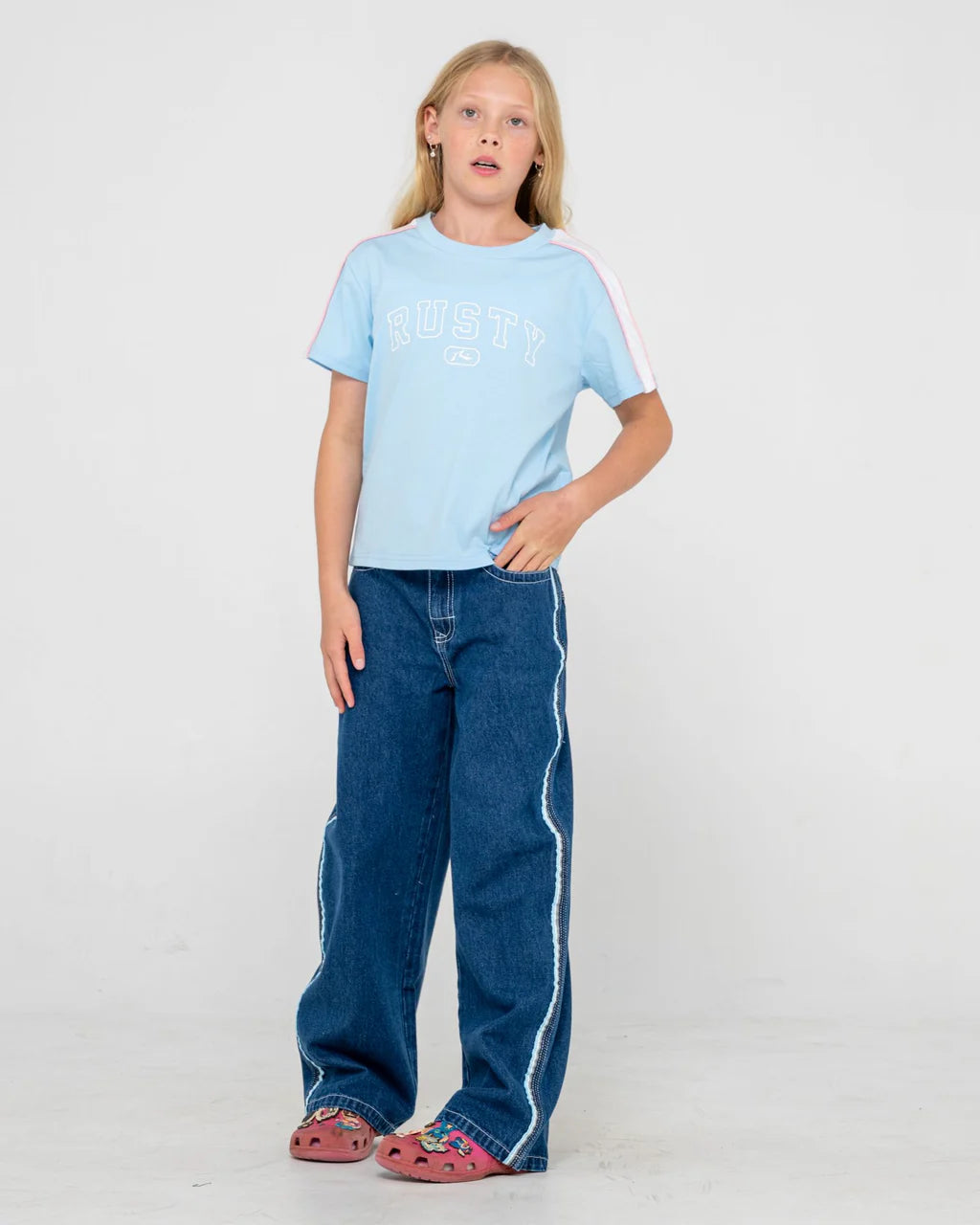 RUSTY FLIP GIRL LOW RISE JEAN WOMENS STREETWEAR DENIM STRAIGHT LEG DEEP SEA BLUE