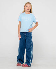 RUSTY FLIP GIRL LOW RISE JEAN WOMENS STREETWEAR DENIM STRAIGHT LEG DEEP SEA BLUE