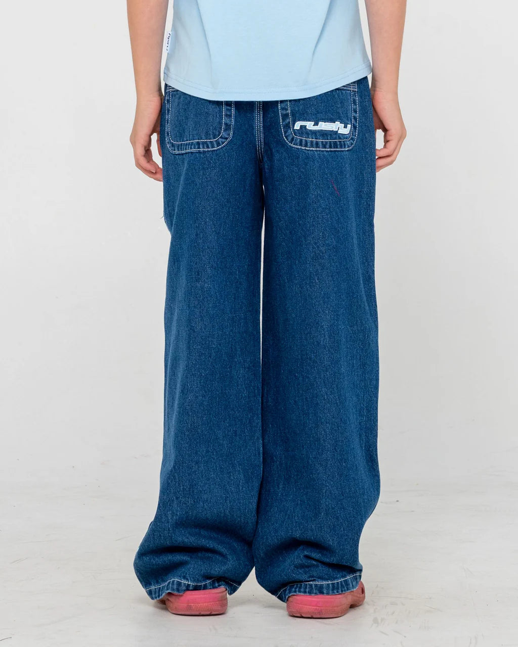 RUSTY FLIP GIRL LOW RISE JEAN WOMENS STREETWEAR DENIM STRAIGHT LEG DEEP SEA BLUE