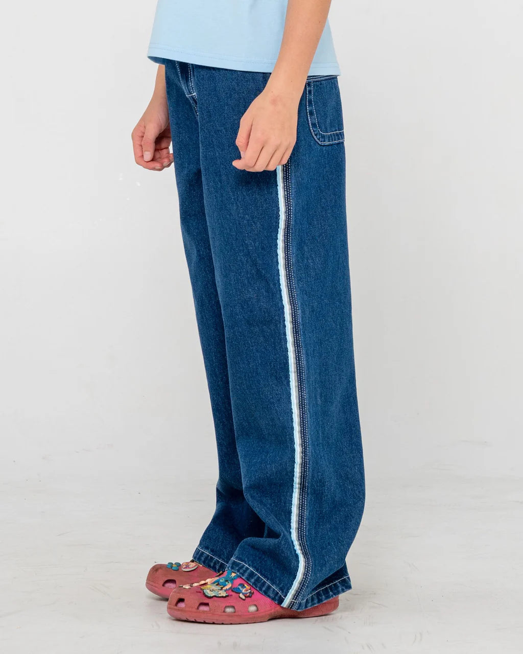 RUSTY FLIP GIRL LOW RISE JEAN WOMENS STREETWEAR DENIM STRAIGHT LEG DEEP SEA BLUE