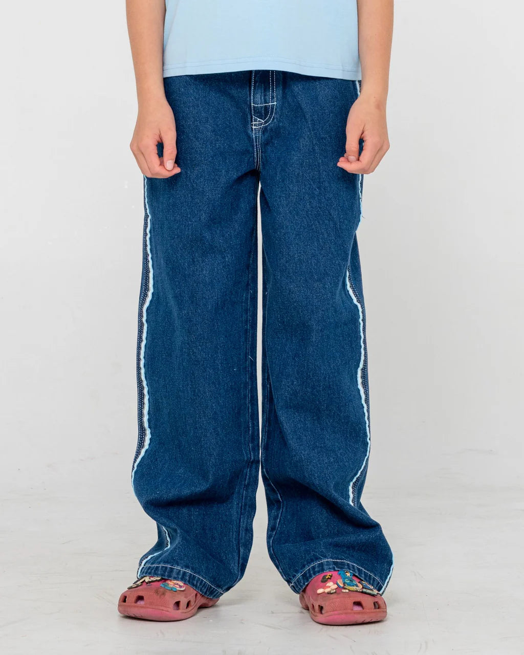 RUSTY FLIP GIRL LOW RISE JEAN WOMENS STREETWEAR DENIM STRAIGHT LEG DEEP SEA BLUE
