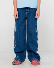 RUSTY FLIP GIRL LOW RISE JEAN WOMENS STREETWEAR DENIM STRAIGHT LEG DEEP SEA BLUE