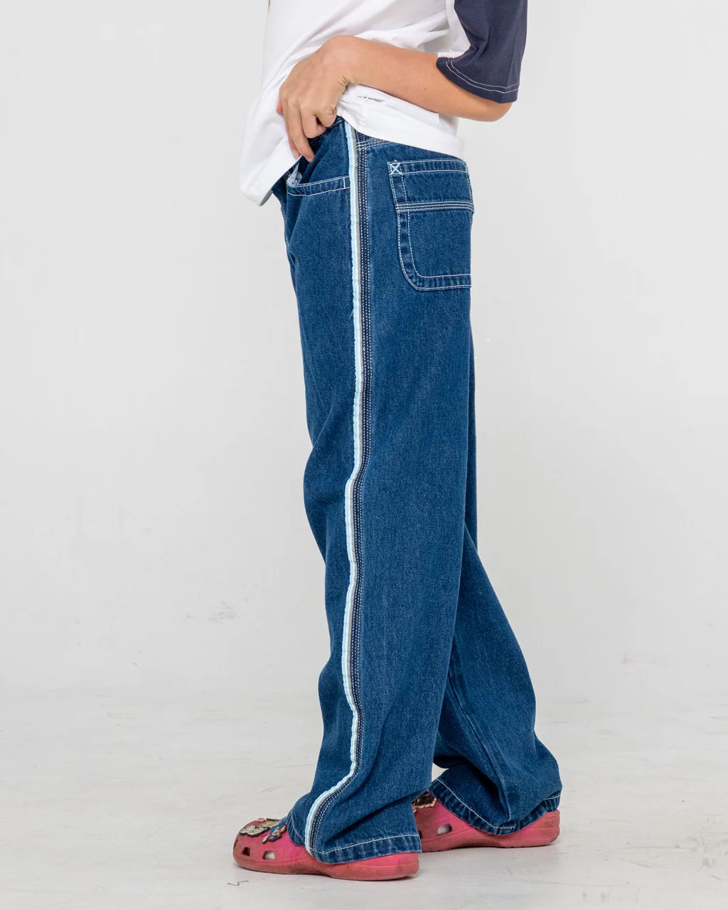 RUSTY FLIP GIRL LOW RISE JEAN WOMENS STREETWEAR DENIM STRAIGHT LEG DEEP SEA BLUE