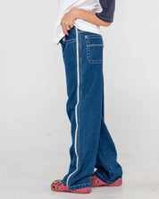 RUSTY FLIP GIRL LOW RISE JEAN WOMENS STREETWEAR DENIM STRAIGHT LEG DEEP SEA BLUE