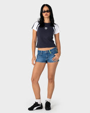 RUSTY FLIP MOMMY DENIM MICRO SHORT – BLASTED MIDDY BLUE / LIME