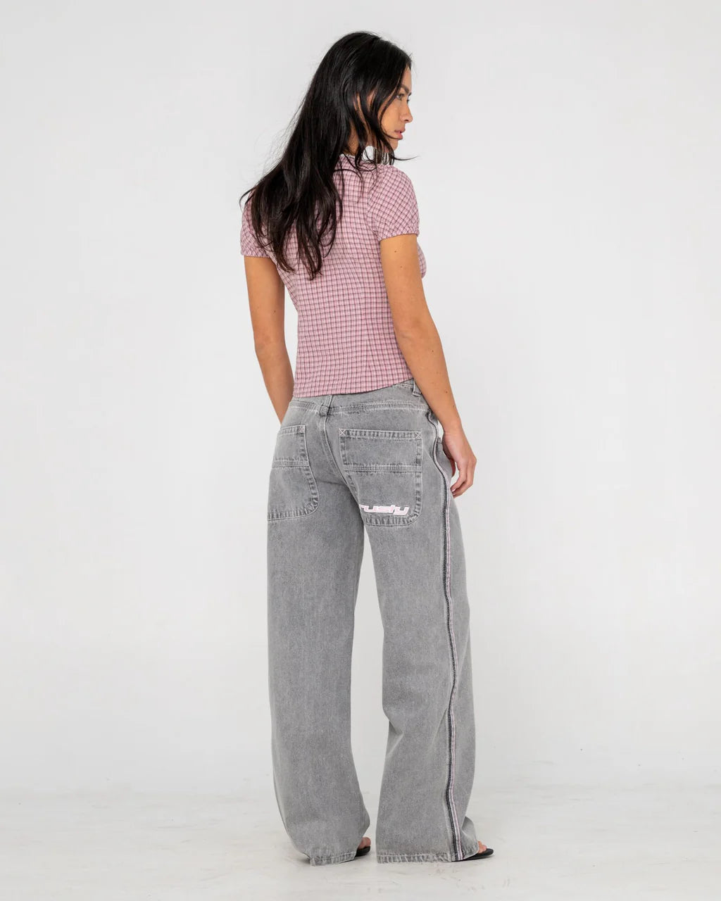 RUSTY FLIP MOMMY LOW RISE BAGGY JEAN WOMENS STREETWEAR DENIM LONDON SUMMER BABY PINK
