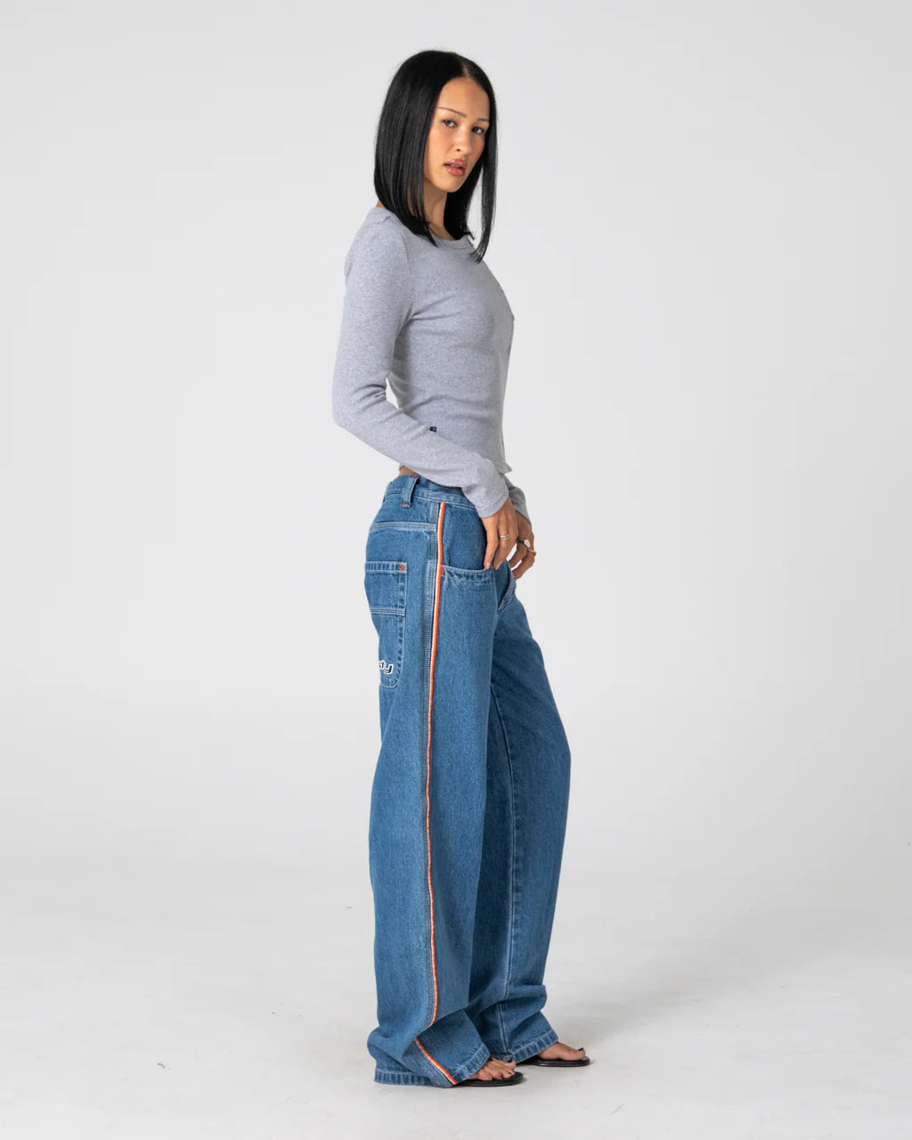 RUSTY FLIP MOMMY LOW RISE BAGGY JEAN – MIDDY BLUE / ORANGE