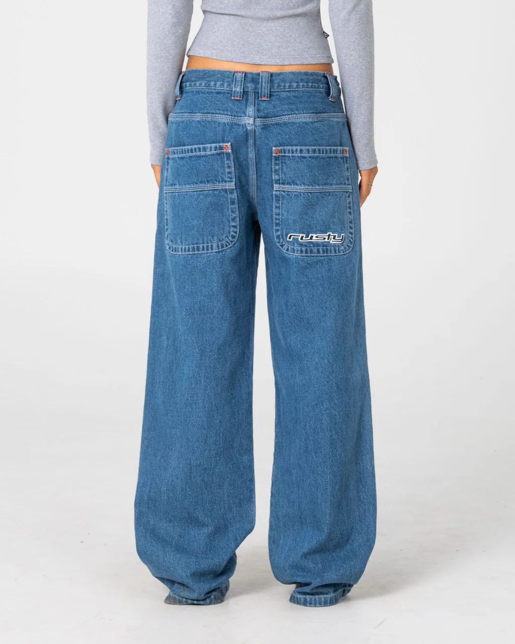 RUSTY FLIP MOMMY LOW RISE BAGGY JEAN – MIDDY BLUE / ORANGE