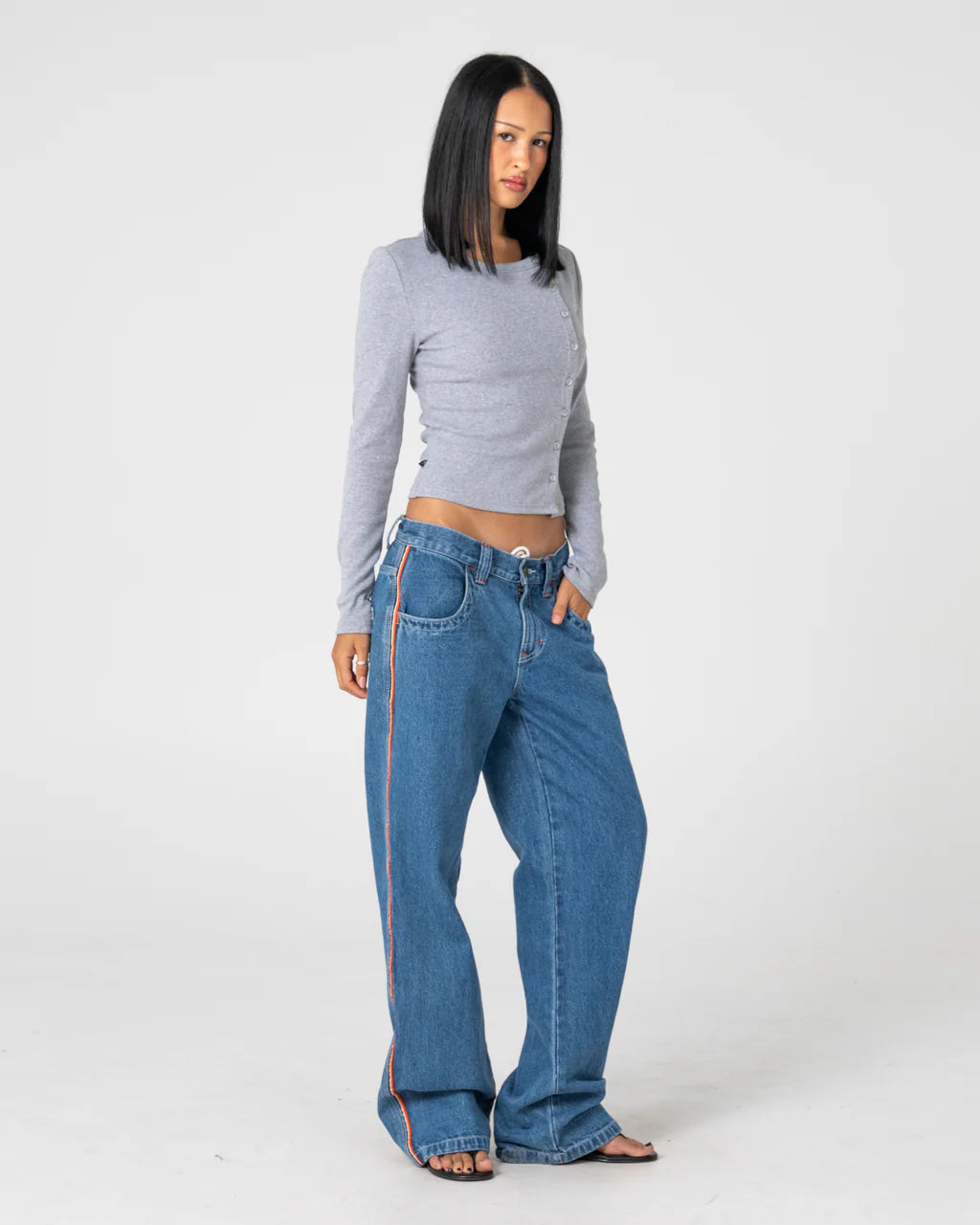 RUSTY FLIP MOMMY LOW RISE BAGGY JEAN – MIDDY BLUE / ORANGE