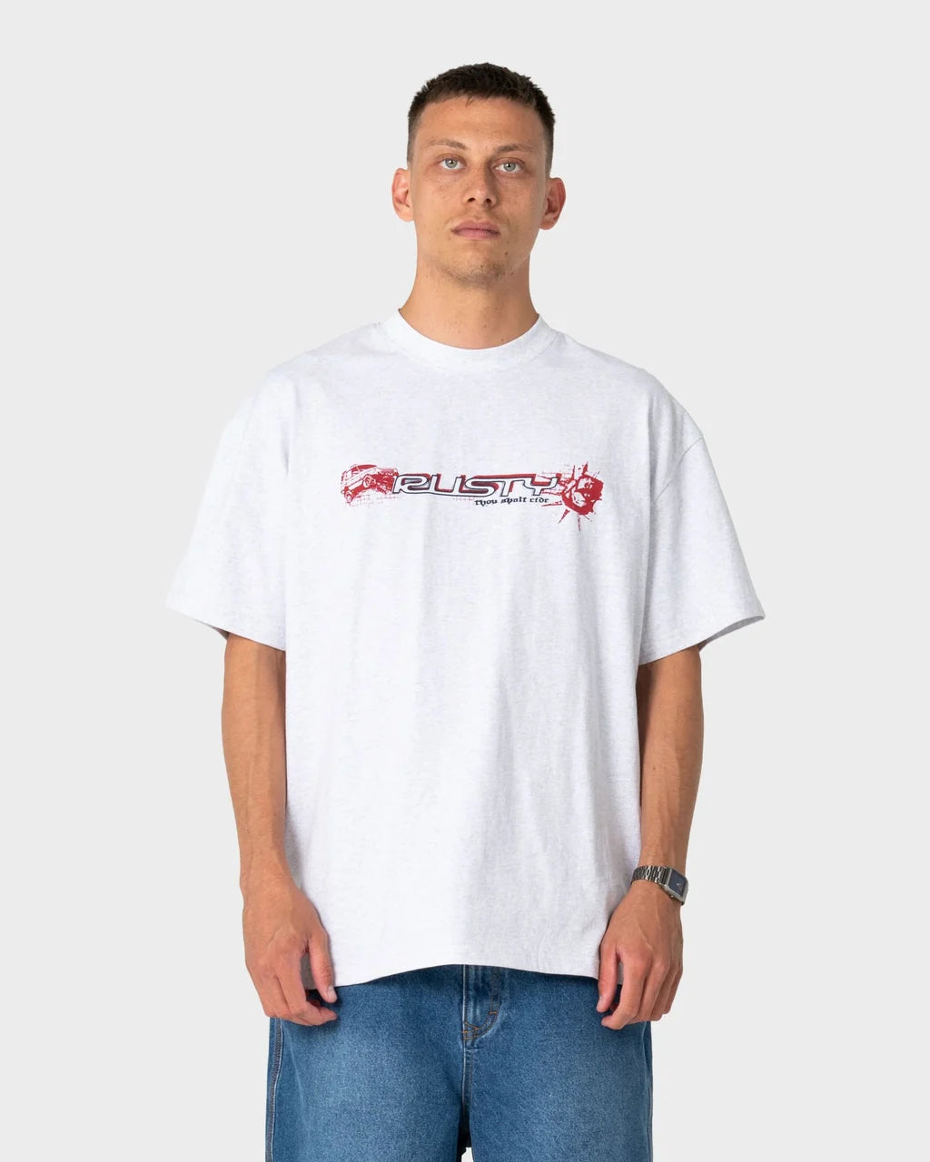 RUSTY FOUR BY FOUR GRAPHIC TEE – ECRU MARLE