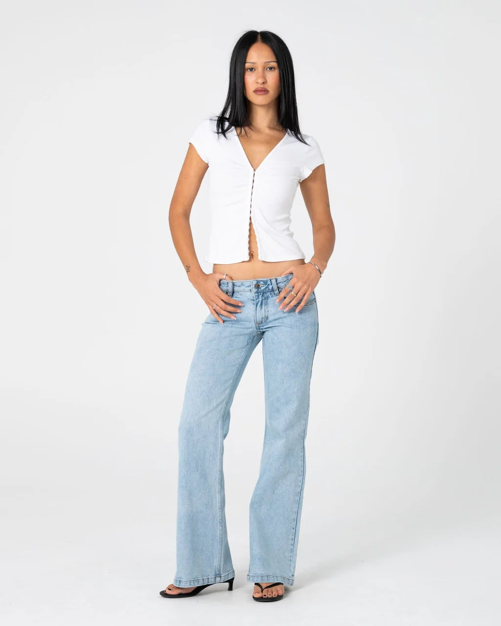 RUSTY FREIDA FLARE LOW RISE JEANS – TRUE BLUE