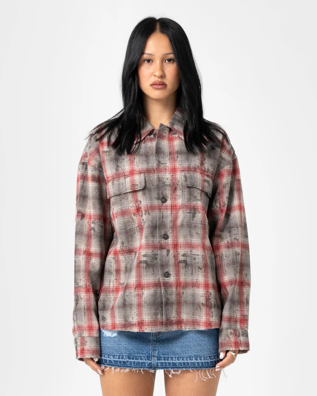 RUSTY GHOSTED OVERSIZED SHIRT – RUST / GREY